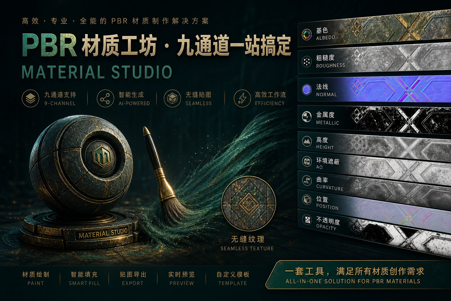 PBR 材质工坊 · 九通道生成与无缝贴图