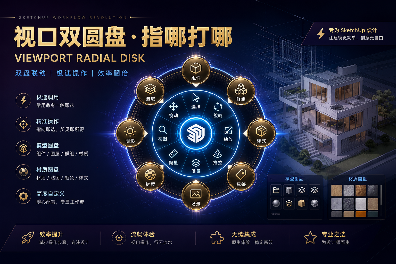 视口双圆盘 · 模型盘与材质盘 radial 菜单